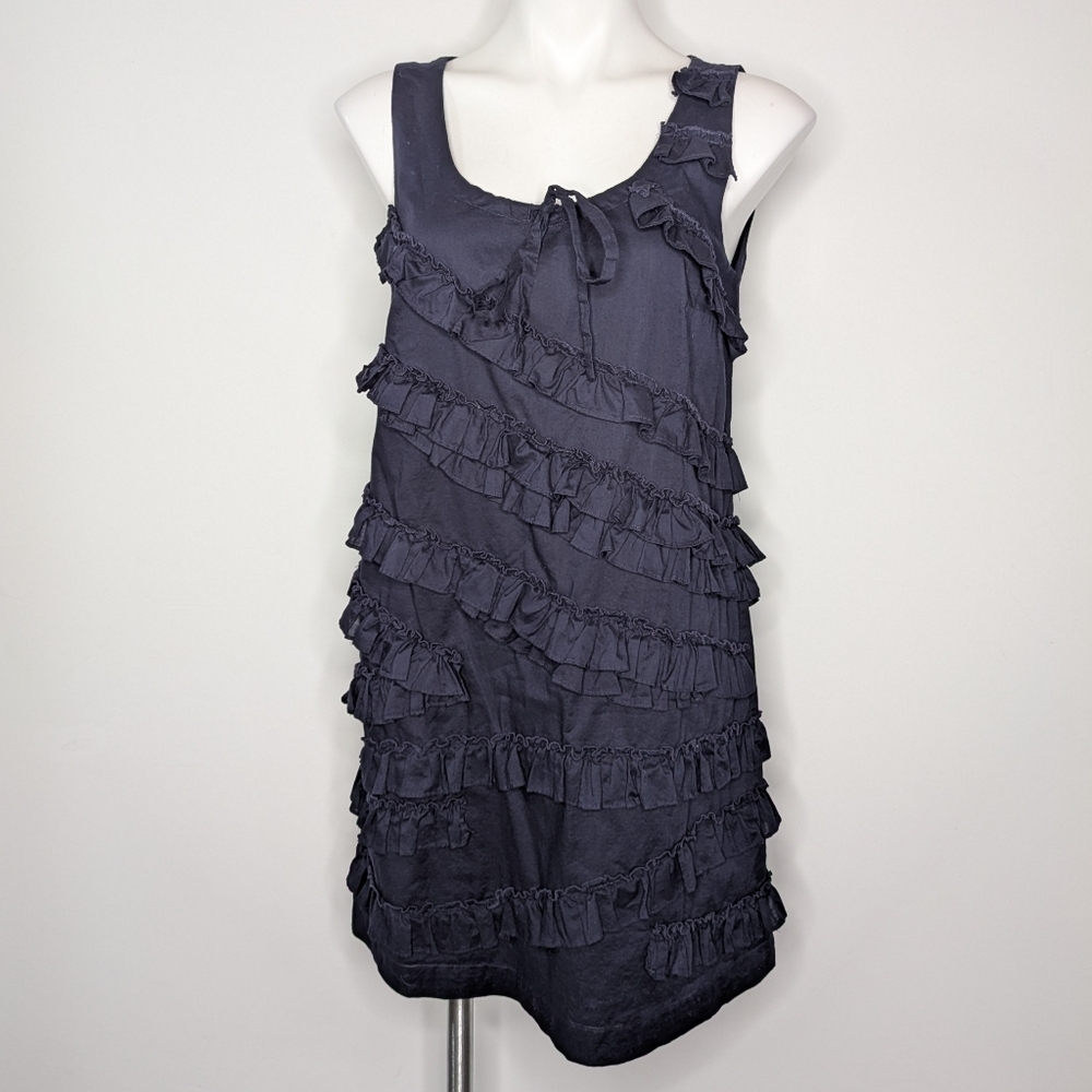 J Crew Factory Blue Ruffle Scoop Neck Sleeveless Cotton Knee Length Dress 6
